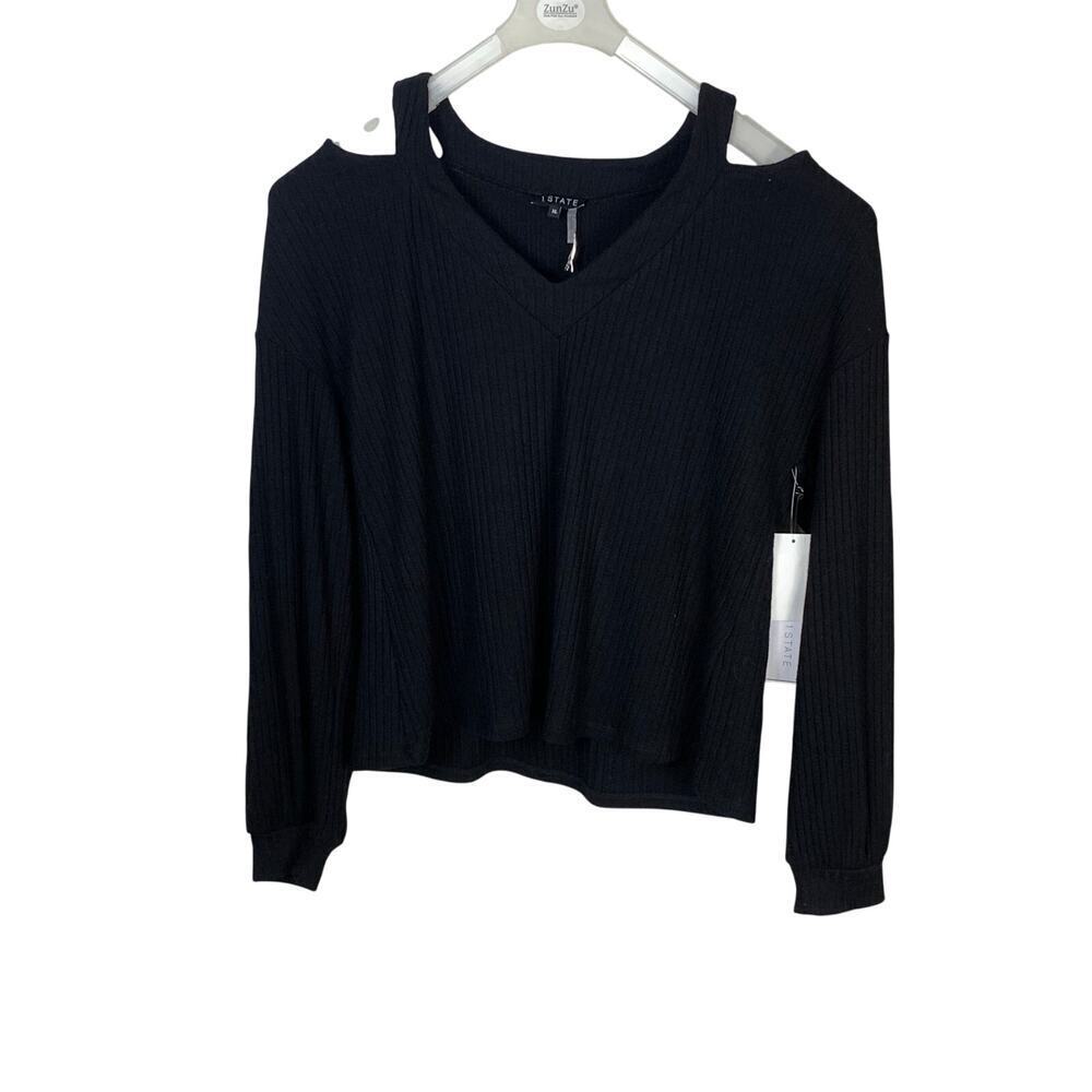 1. STATE Black Rib Knit Cut-Out V-Neck Top NWT Size XL - Picture 4 of 8